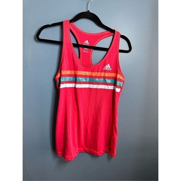 Adidas Scoop Neck Racerback Tank Top Pink Stripe Womens Size Medium - Picture 1 of 4